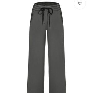 Womens fleece lined sweatpants - high waisted wide leg grey w/ black drawstring